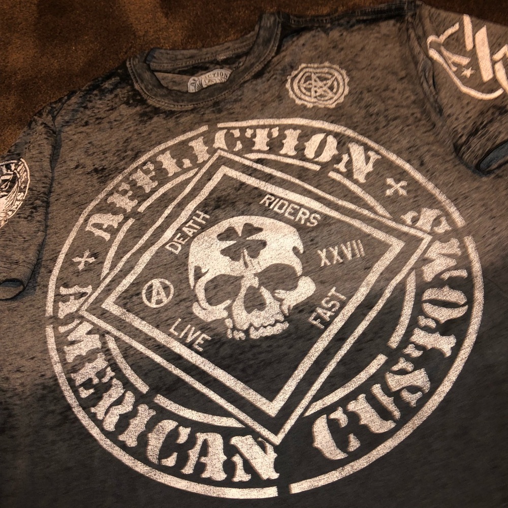 Affliction Death Riders Live Fast American Customs T Shirt Men's XL Skull Clover - Picture 2 of 4